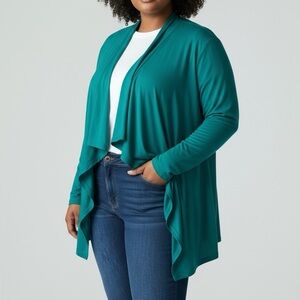 New Torrid Drape Jacket Womens Plus Size 3X Green Super Soft Long Sleeve Coastal
